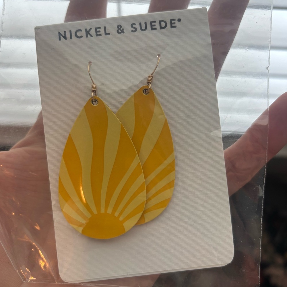 Nickel & Suede Yellow Teardrop Earrings